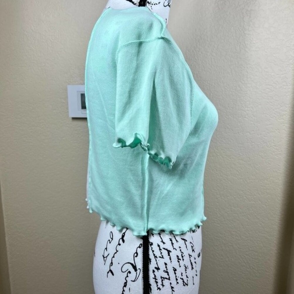 Aeropostale mint green  crop top lettuce hem baby tee top size L streetwear - Picture 4 of 16